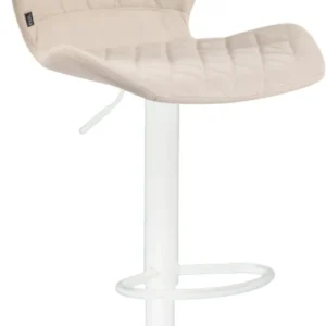 Tabouret de bar x1 avec coutures décoratives en forme de losanges en tissu crème et métal blanc 10_0004670