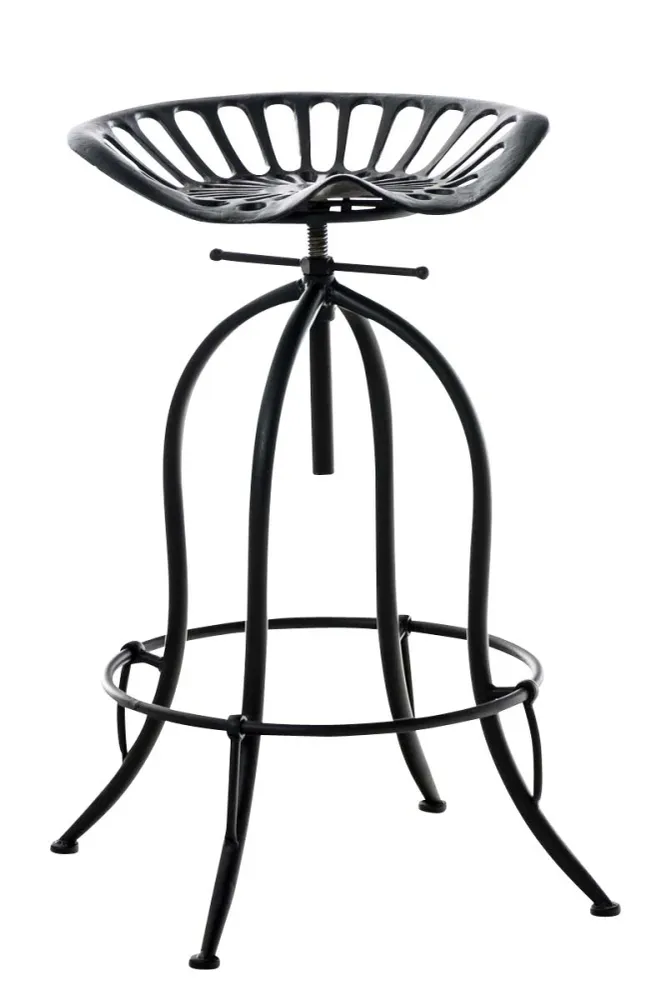 Tabouret de bar x1 avec repose-pieds circulaire design industriel en métal noir 10_0005222
