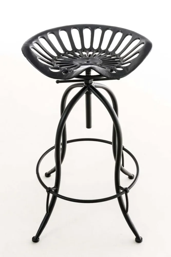Tabouret de bar x1 avec repose-pieds circulaire design industriel en métal noir 10_0005222