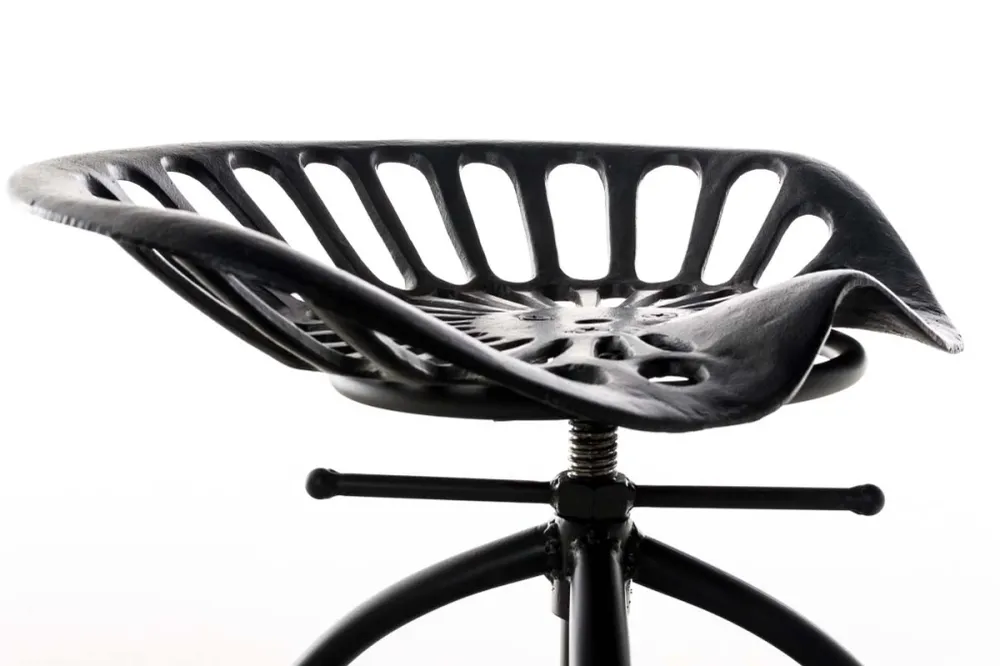 Tabouret de bar x1 avec repose-pieds circulaire design industriel en métal noir 10_0005222