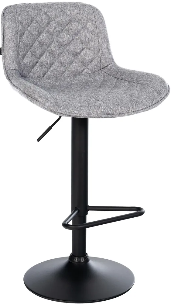 Tabouret de bar x1 repose-pieds hauteur réglable en tissu gris manifeste coutures losange cadre métal noir 10_0005872