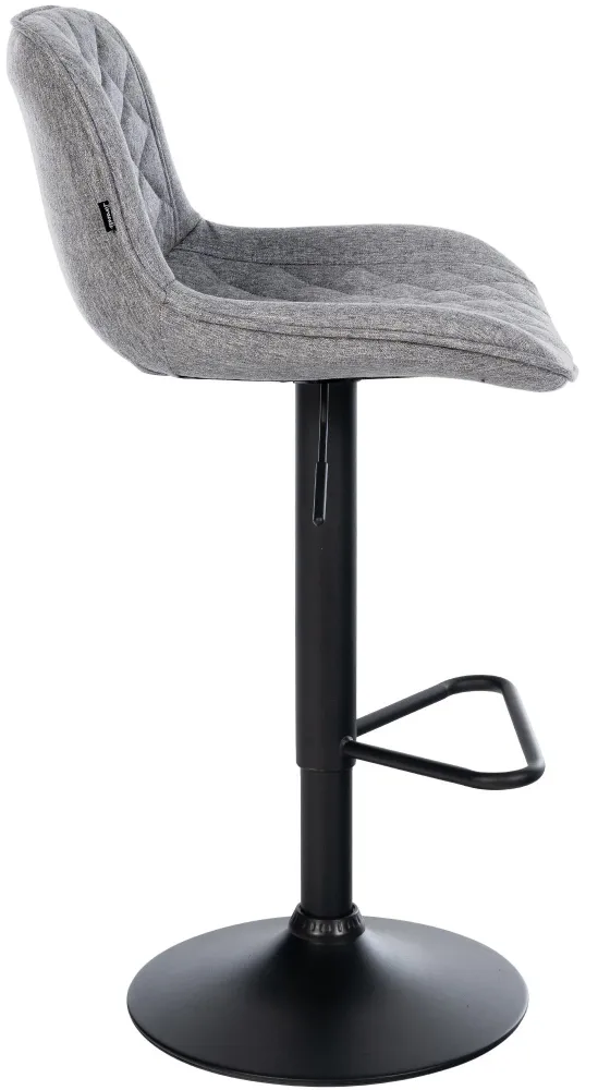 Tabouret de bar x1 repose-pieds hauteur réglable en tissu gris manifeste coutures losange cadre métal noir 10_0005872
