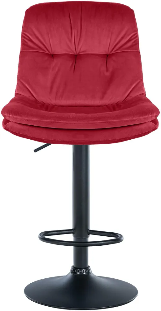 Tabouret chaise haute x1 pour cuisine et bar à assise moelleuse en velours rouge cadre en métal noir 10_0005920