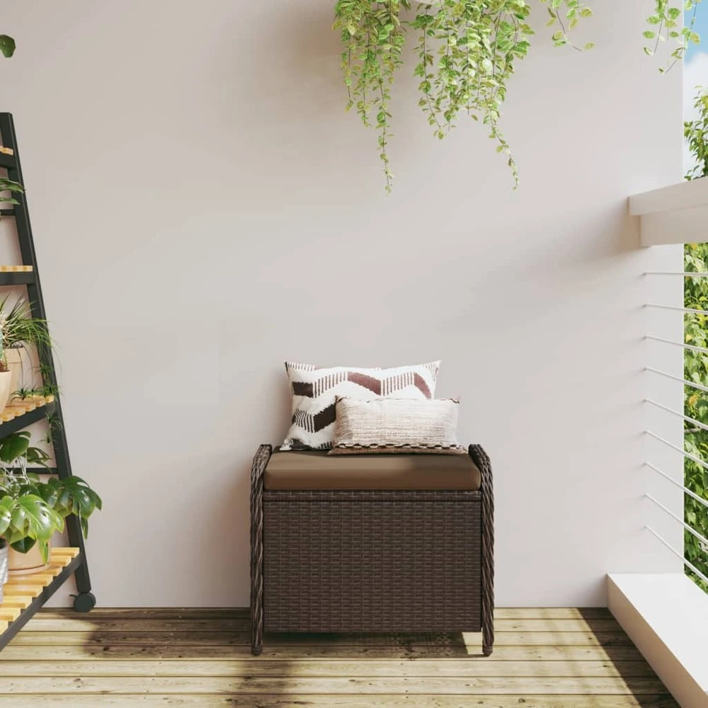 Tabouret de jardin avec coussin brun 58x46x46 cm résine tressée