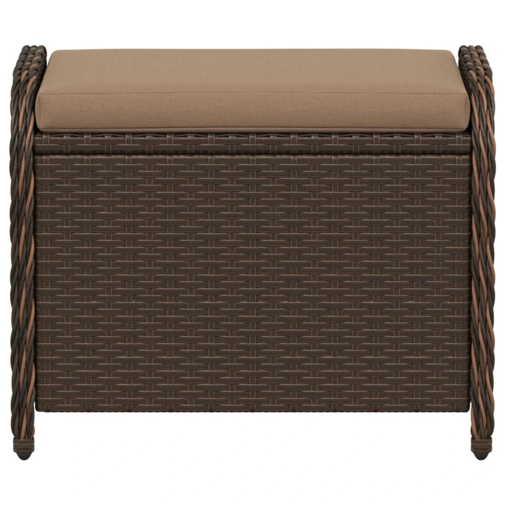 Tabouret de jardin avec coussin brun 58x46x46 cm résine tressée