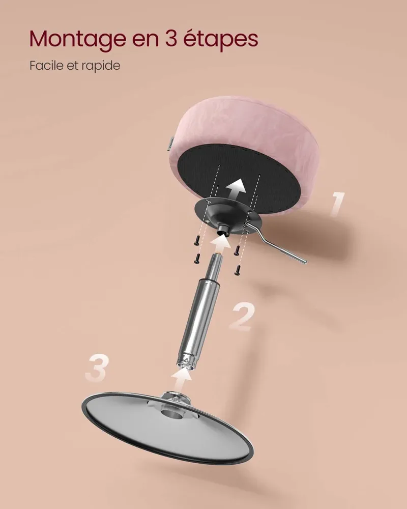 Tabouret de maquillage réglable en hauteur pivotant à 360 degrés en pu coussin dense tabouret de coiffeuse pour chambre cu...