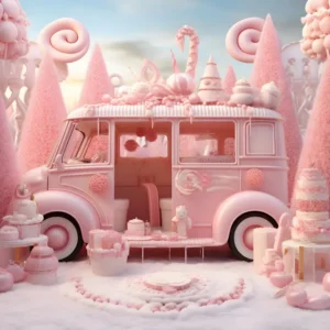 Toile de Fond de Camionnette Rose de Bonbonnière avec Douceurs de Noël RR8-245