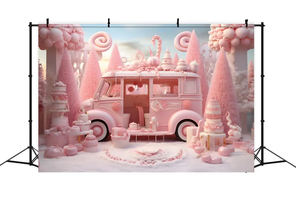 Toile de Fond de Camionnette Rose de Bonbonnière avec Douceurs de Noël RR8-245
