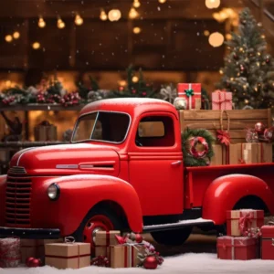 Toile de Fond de Camionnette Rouge dans le Pays des Merveilles de Noël RR8-249