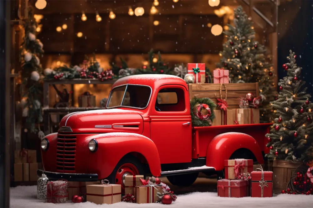 Toile de Fond de Camionnette Rouge dans le Pays des Merveilles de Noël RR8-249