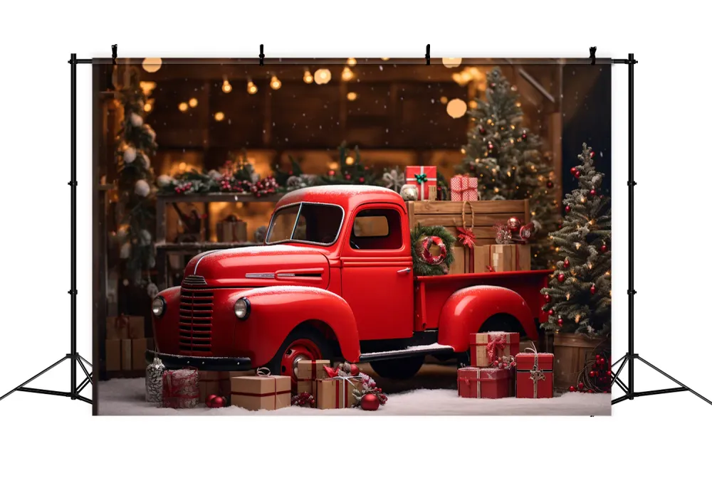 Toile de Fond de Camionnette Rouge dans le Pays des Merveilles de Noël RR8-249