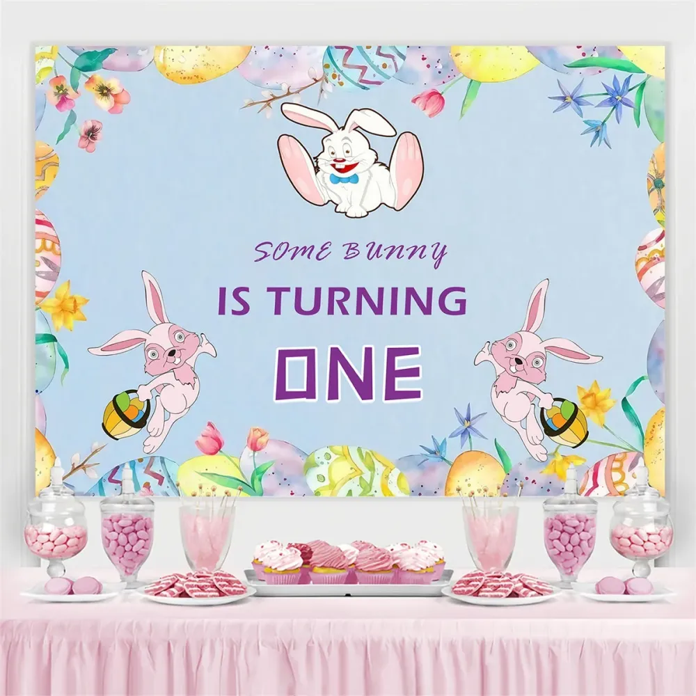 Toile de fond Déco Pâques Lapin Floral Anniversaire Amusant Personnalisée MRR3-132