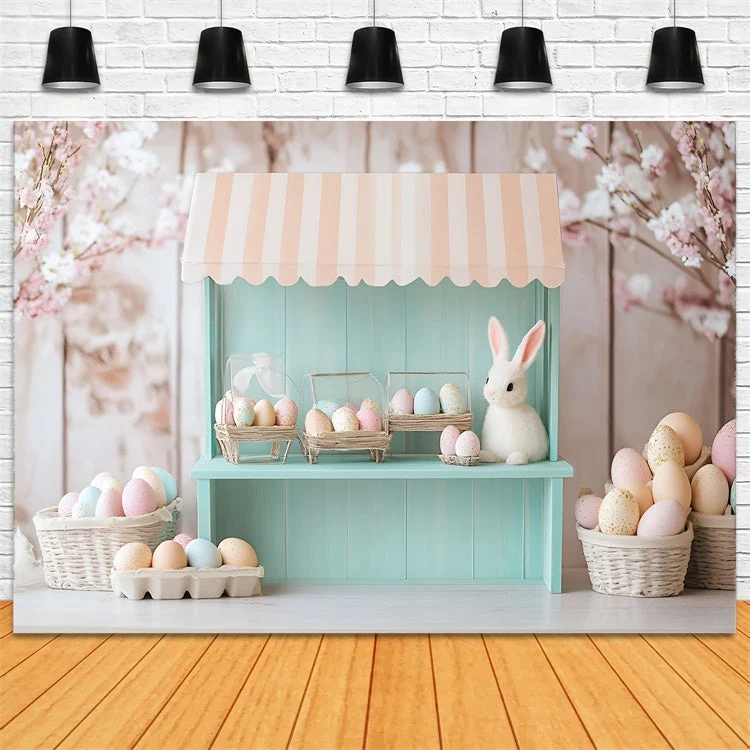 Toile de Fond Déco Pâques Magasin Œufs Lapin Floral CSH2-76