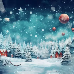 Toile de Fond de êt Enneigée avec Ornements de Noël RR8-153