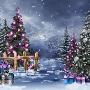 Toile de Fond de êt Hivernale Enchantée avec Cadeaux de Noël RR8-233