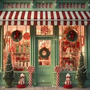 Toile de fond de Magasin avec Couronne et Canne en Sucre de Noël RR7-872