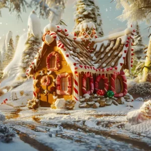 Toile de Fond de Maison Enneigée au Coucher du Soleil de Noël RR8-215