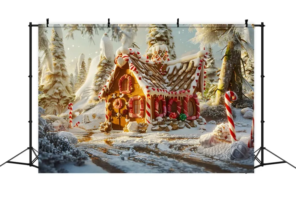 Toile de Fond de Maison Enneigée au Coucher du Soleil de Noël RR8-215