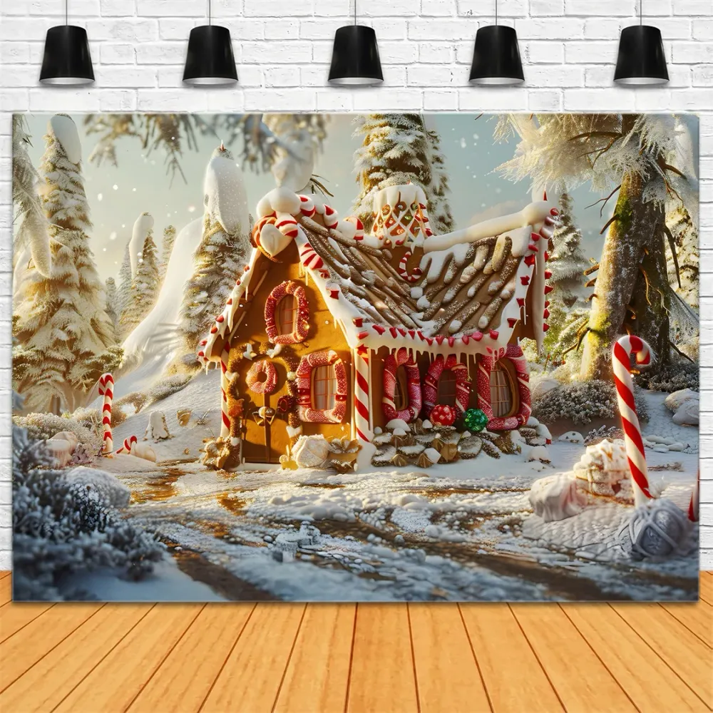 Toile de Fond de Maison Enneigée au Coucher du Soleil de Noël RR8-215