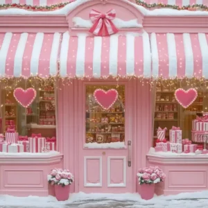 Toile de fond Noël Boutique Sucrée Rose Cœur Charme Festif TWW58-76