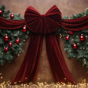 Toile de fond photo Noël Ruban Velours Rouge Guirlande Décor Poinsettia TWW58-90