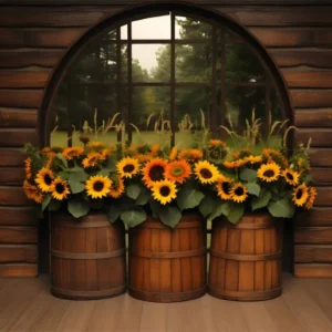 Toile de fond de présentation de tonneau avec tournesols d'automne RR7-342