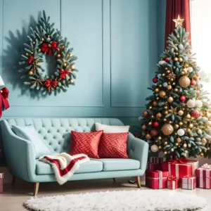 Toile de Fond de Salon Confortable avec Accents Rouges de Noël RR8-227