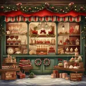 Toile de Fond de Vitrine de Boulangerie Festive de Noël RR8-142