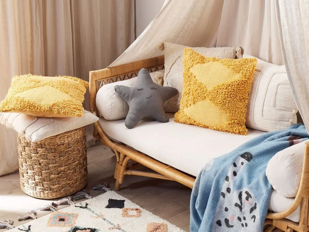 Tufted En coton pur Cushion 45 x 45 cm Yellow RHOEO