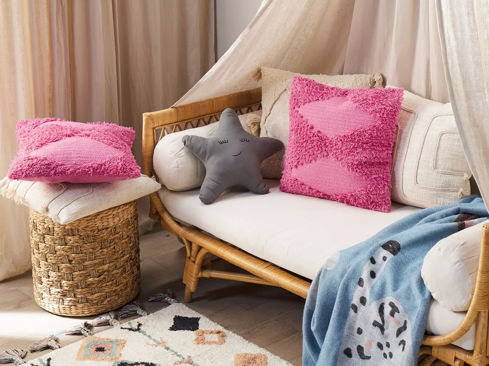 Tufted Cotton Cushion 45 x 45 cm Rose vif RHOEO