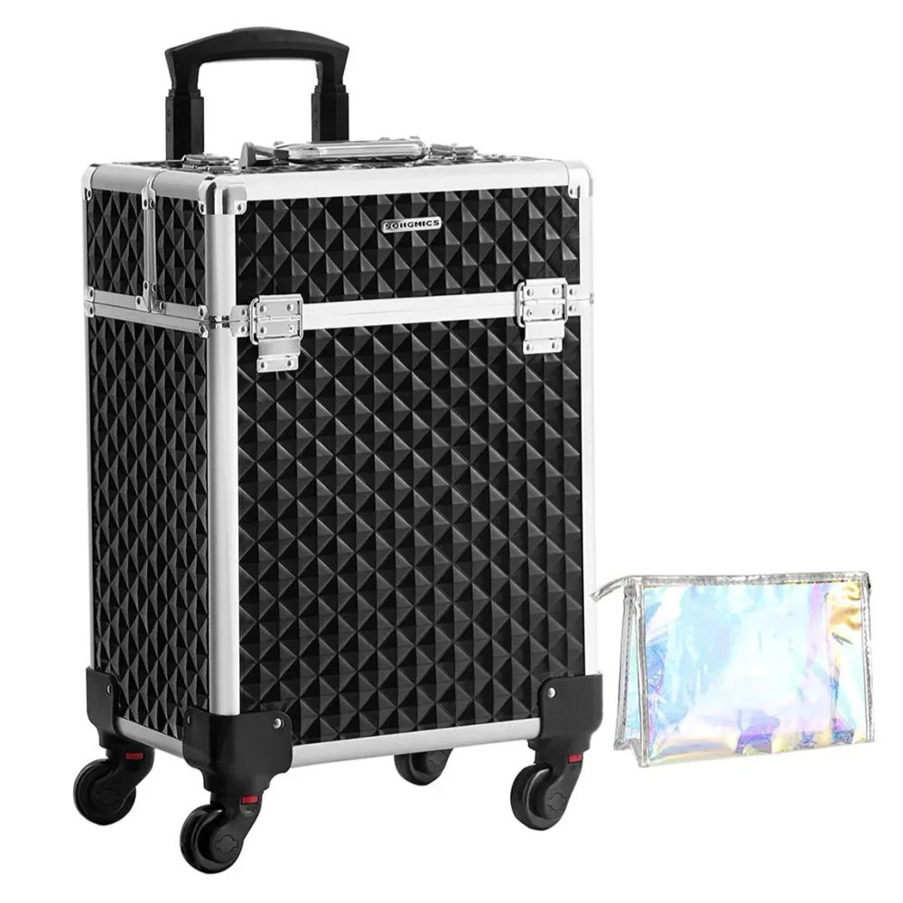 Valise de maquillage professionnel mallette à cosmétique mobile 4 roulettes 4 plateau poignée télescopique voyage déplacem...