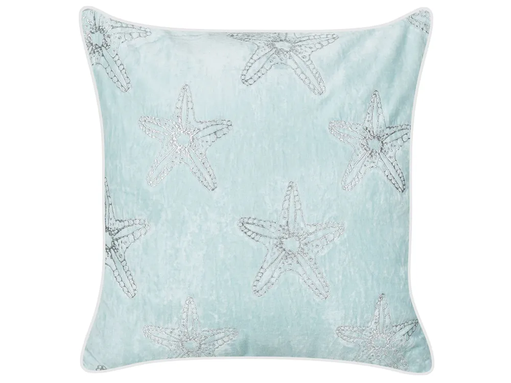 Velours Cushion Starfish Motif 45 x 45 cm Blue CERAMIUM