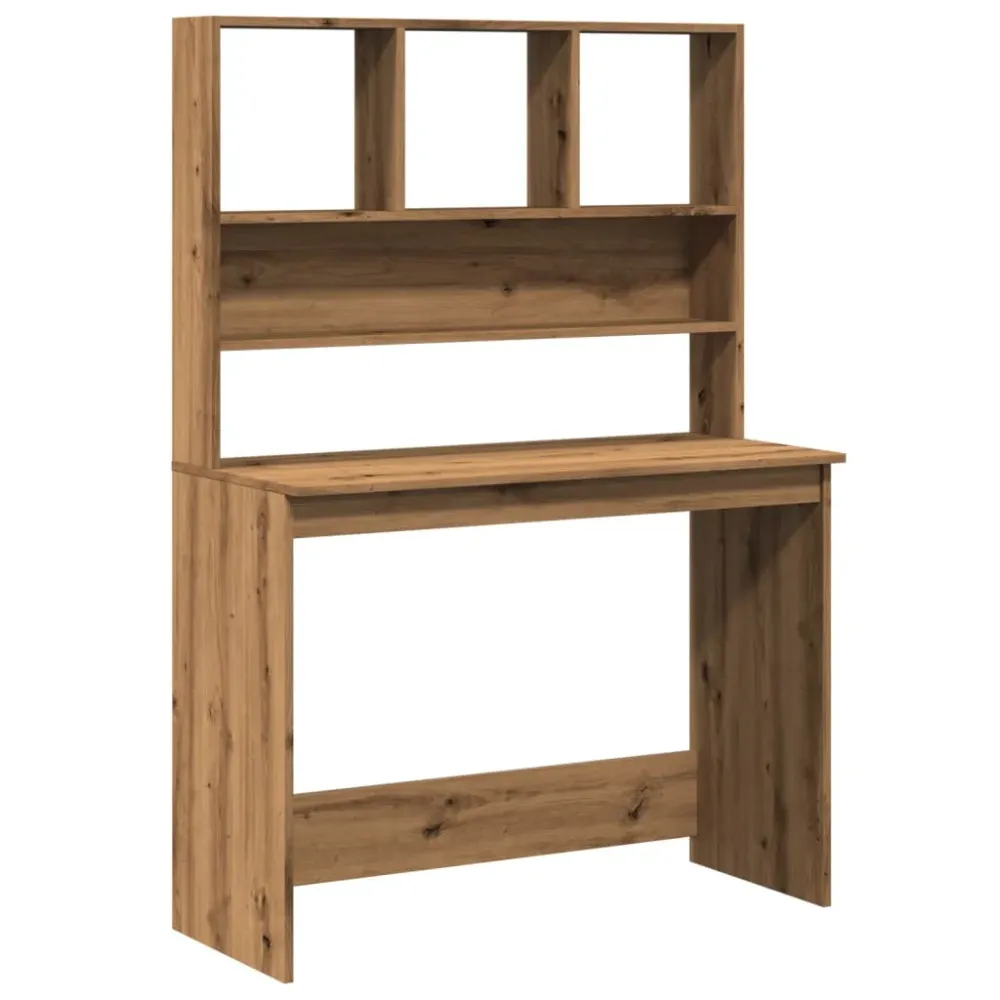 Bureau table poste de travail meuble d'ordinateur informatique étude avec étagères chêne artisanal bois d'ingénierie brun...