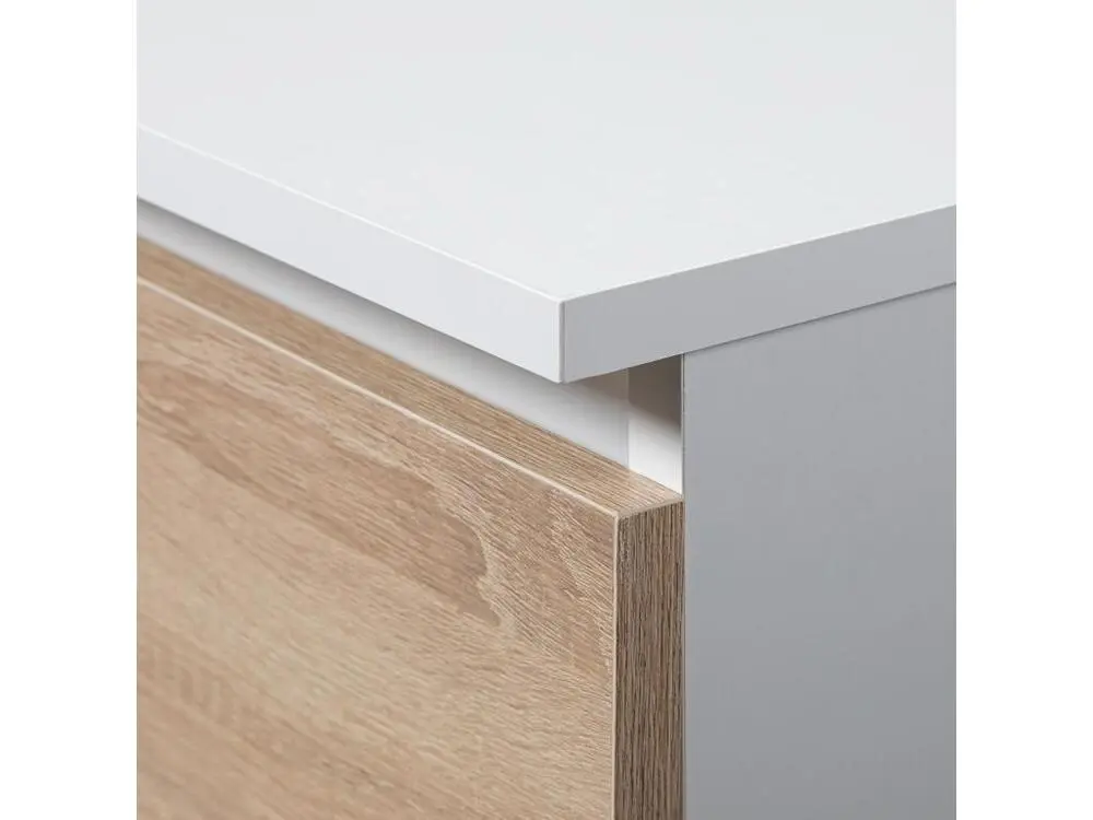Commode AKORD K120 Blanche 120 cm 8 tiroirs façade Chêne Sonoma 120x40x99 cm