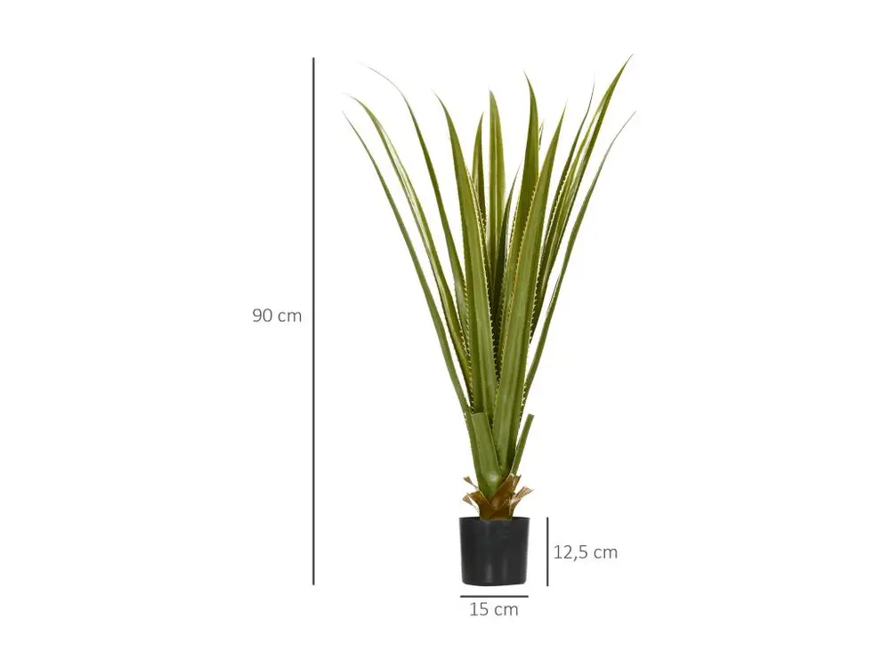 Plante artificielle agave H.90 cm 16 feuilles tronc élancé réalisme pot inclus