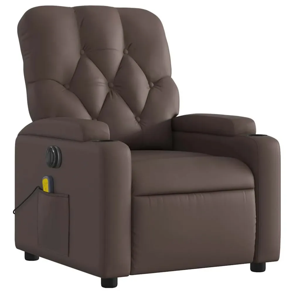 Fauteuil de relaxation TV fonction massage inclinable électrique 6 points de massage en VINYLE brun DEC027203
