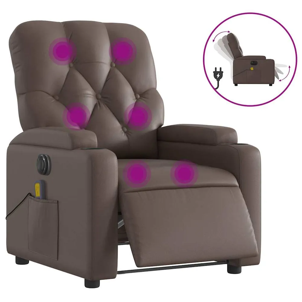 Fauteuil de relaxation TV fonction massage inclinable électrique 6 points de massage en VINYLE brun DEC027203
