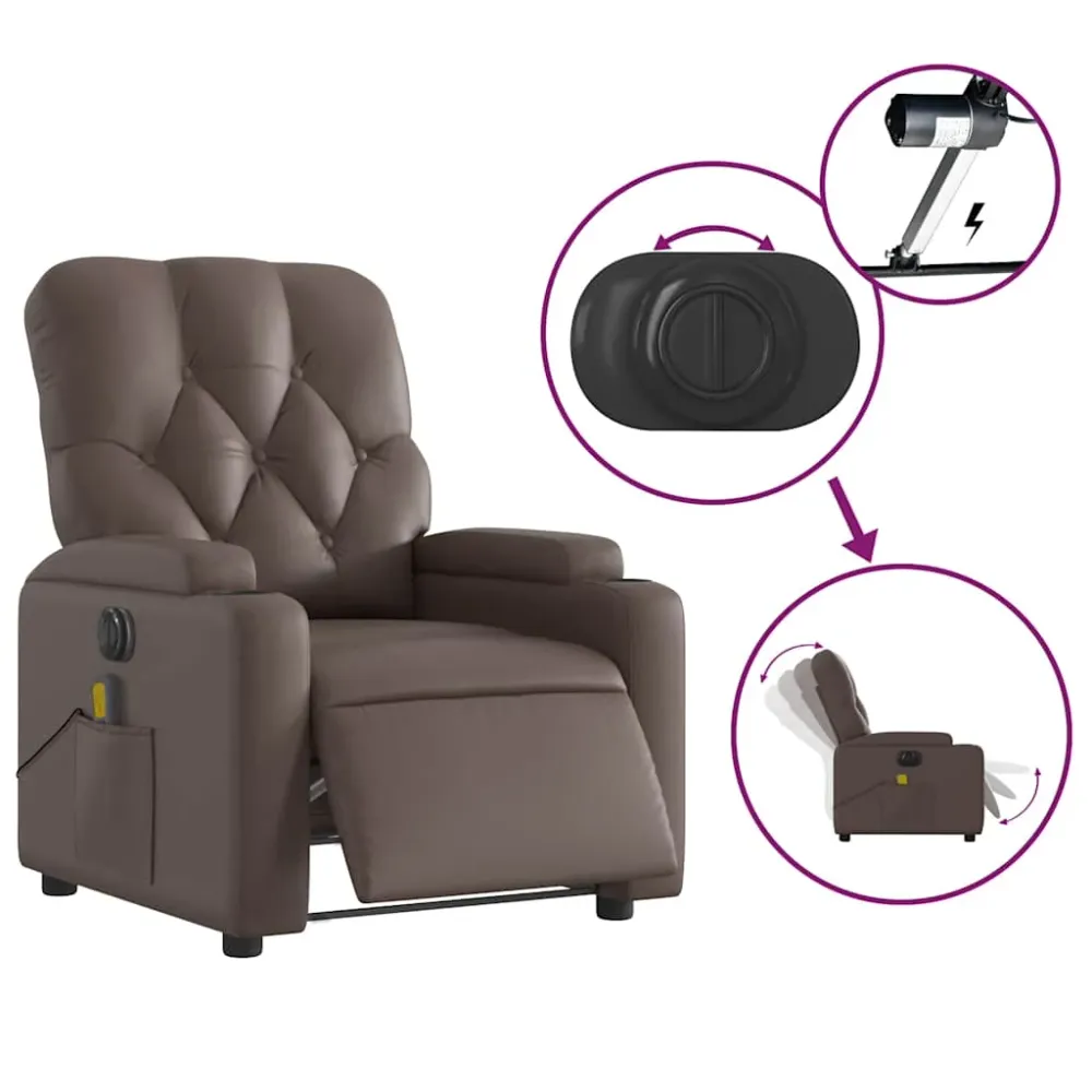 Fauteuil de relaxation TV fonction massage inclinable électrique 6 points de massage en VINYLE brun DEC027203