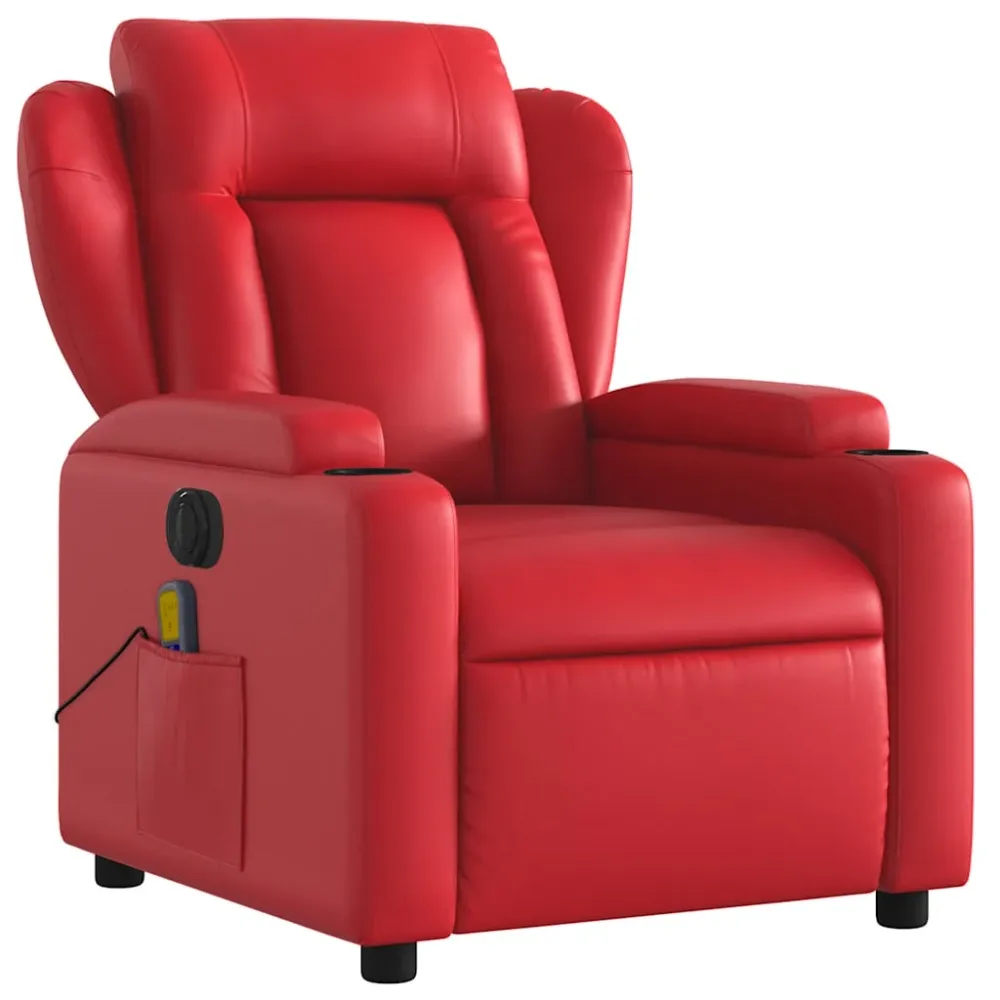 Fauteuil de relaxation TV fonction massage inclinable électrique 6 points de massage en VINYLE rouge DEC027261