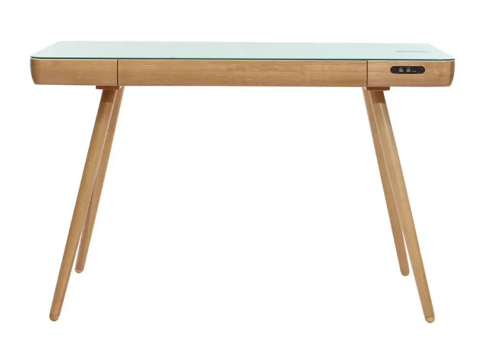 Bureau connecté multimédia avec tiroir en verre et bois évident L120 cm CLEVER