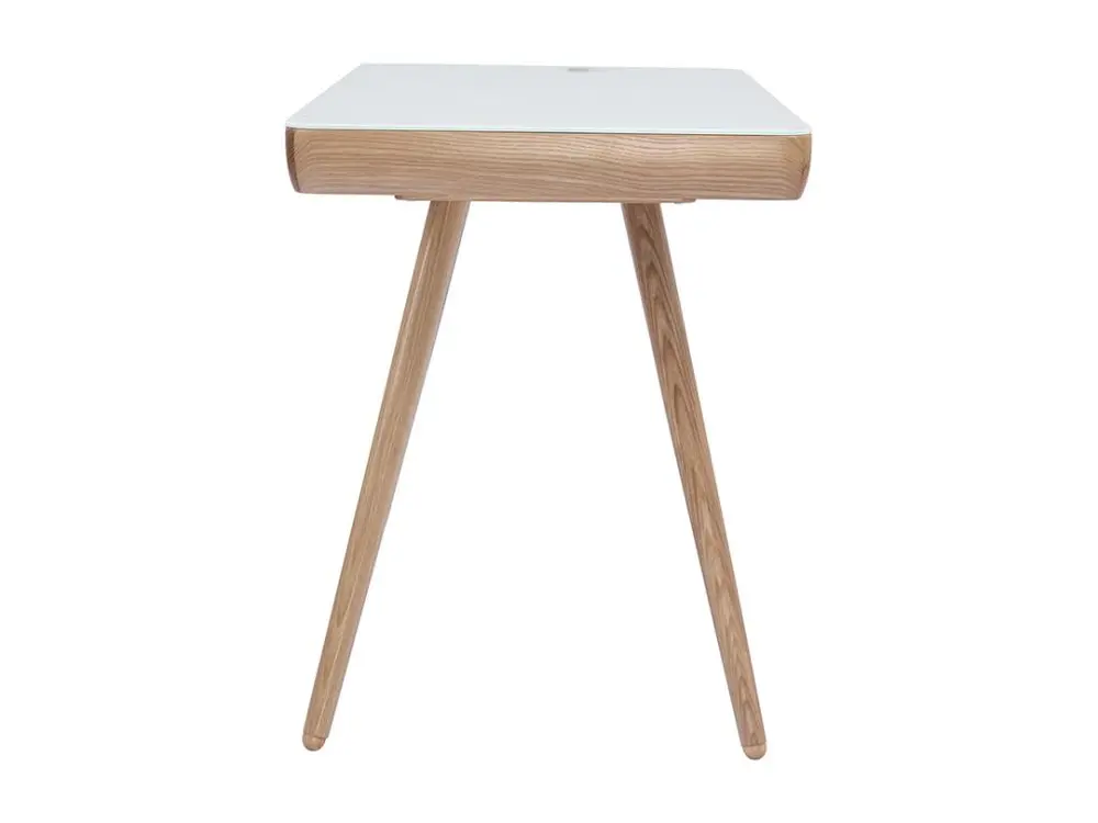 Bureau connecté multimédia avec tiroir en verre et bois évident L120 cm CLEVER