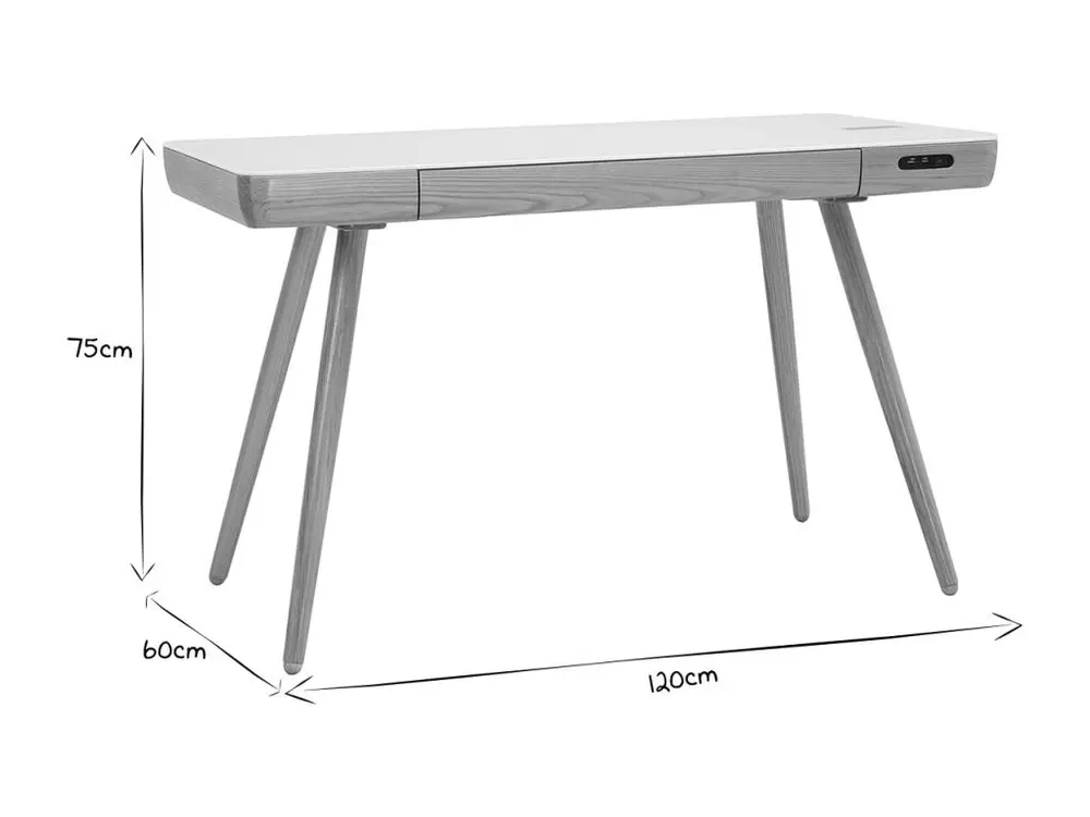 Bureau connecté multimédia avec tiroir en verre et bois évident L120 cm CLEVER