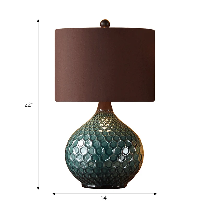 Chariot pour imprimante Lampe de bureau à 1 lumière de largeur 11 / 14 po, abat-jour tambour en tissu de style antique, la...