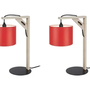 Chariot pour imprimante Pair de Lampes de chevet carré bois naturel,rouge 40 cm.
