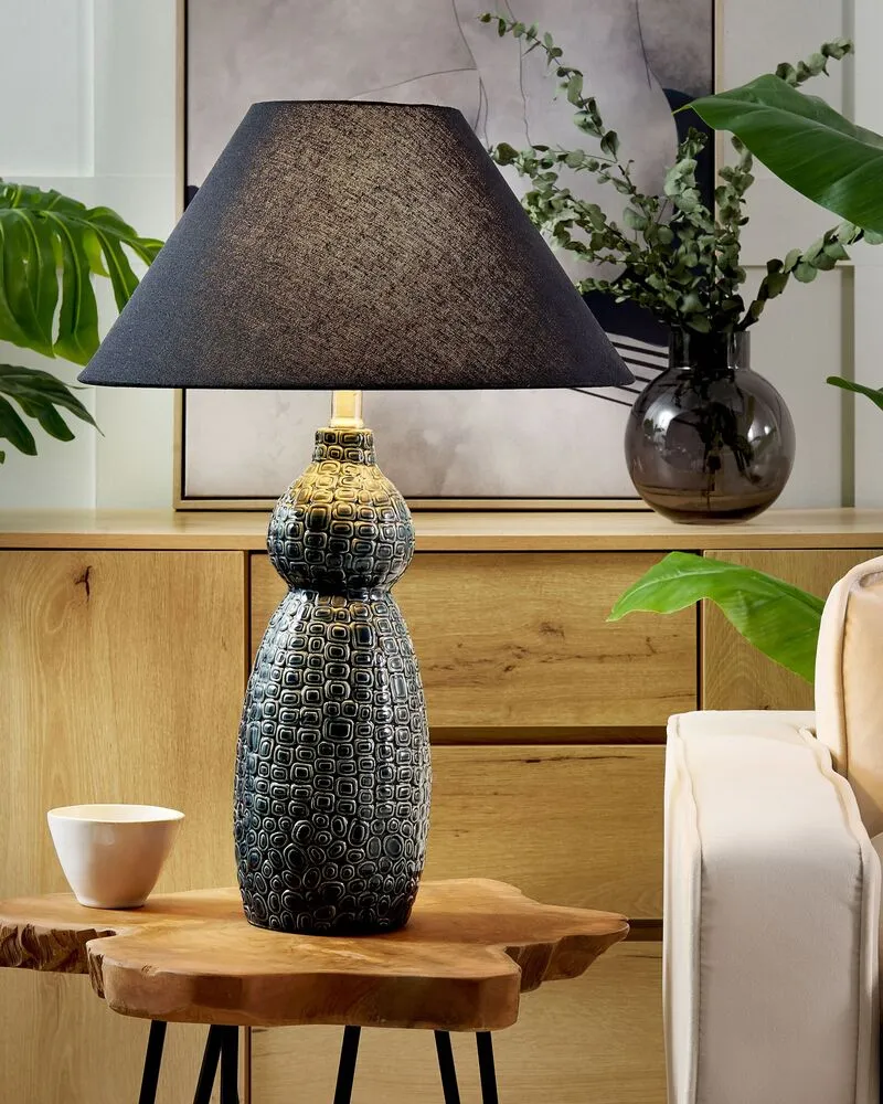 Chariot de service Lampe à poser en céramique bleu et noir 60 cm MATINA