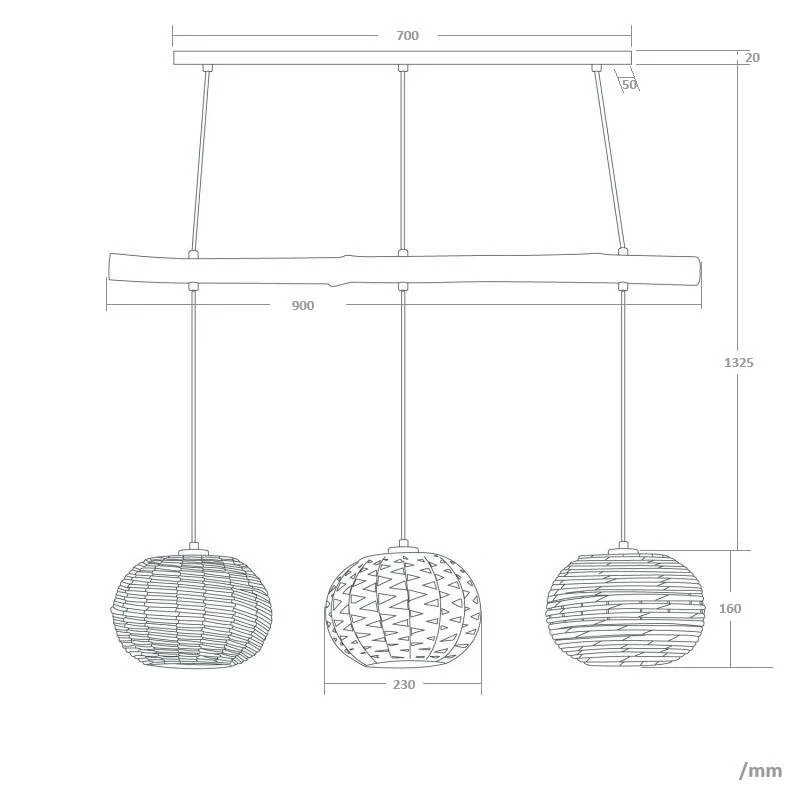 Chariot de service Lampe suspendue Linfen en rotin et bois avec éclairage LED