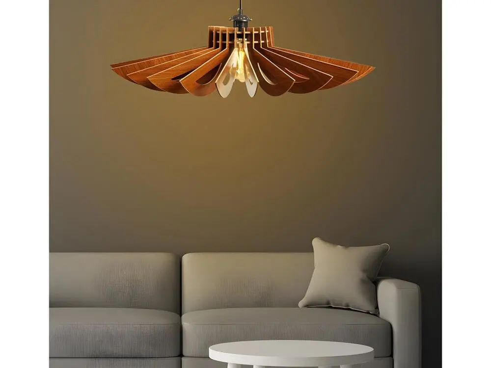 Chariot à tiroirs Suspension ajourée en MDF - Luminaire D. 68 x H. 50 cm - Marron - FARITA