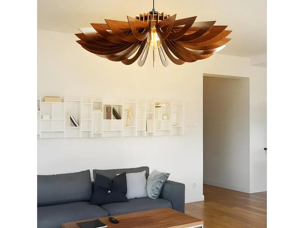 Chariot à tiroirs Suspension ajourée en MDF - Luminaire D. 68 x H. 50 cm - Marron - FARITA