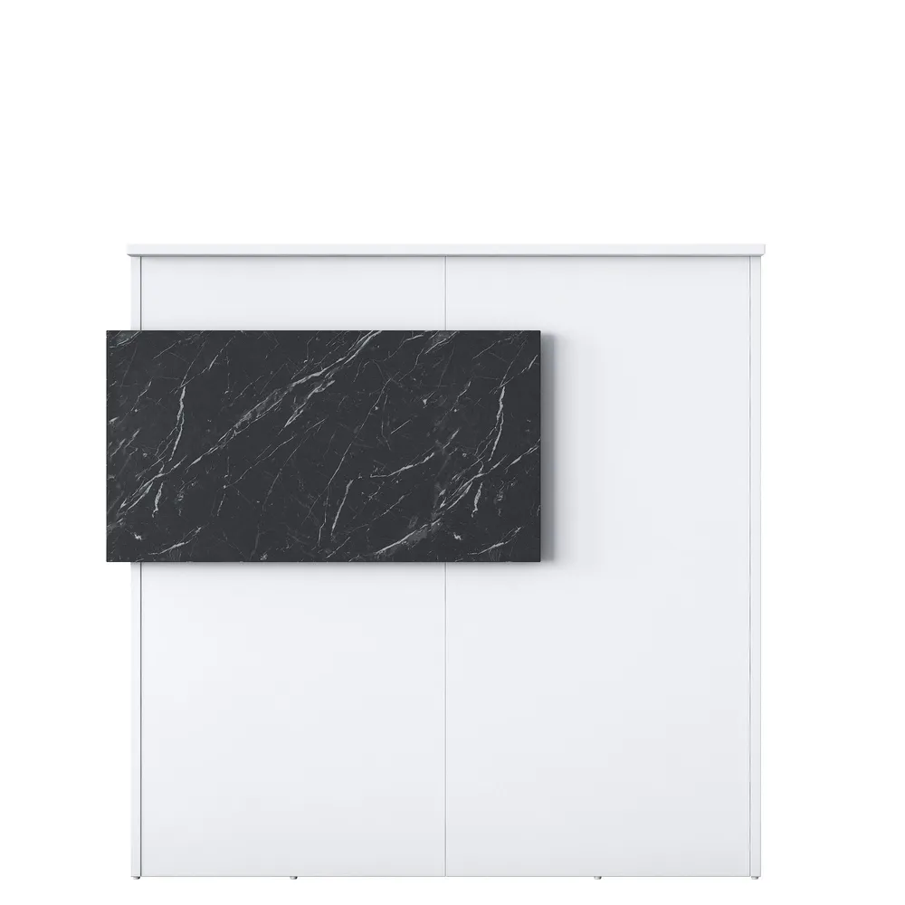 Comptoir de réception Luxar L110cm Blanc et Effet marbre Noir avec roulettes pivotantes