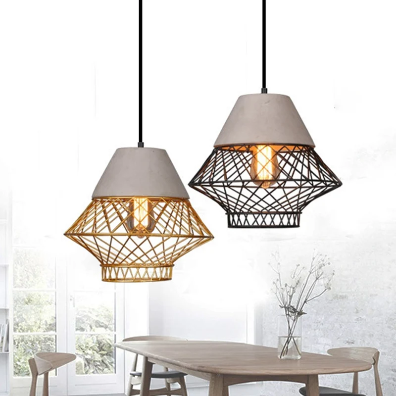Geometrische Pendelleuchte mit 1 Glühbirne und Käfigschirm, Vintage-Hängeleuchte aus Zement Schwarz/Gold für das Esszimmer...